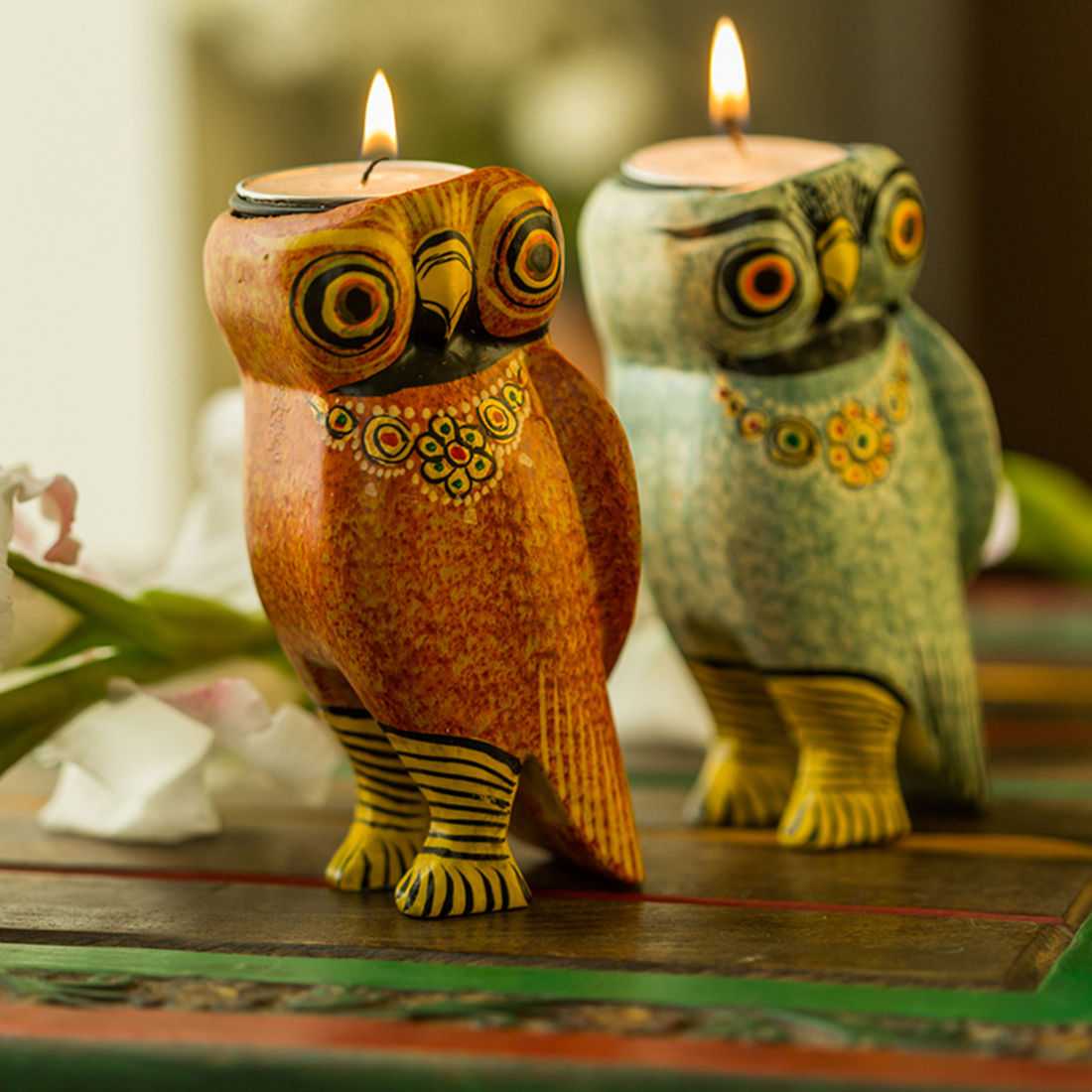 Buy ExclusiveLane Handmade & Hand-Painted Owl Tea-Light Holder Set