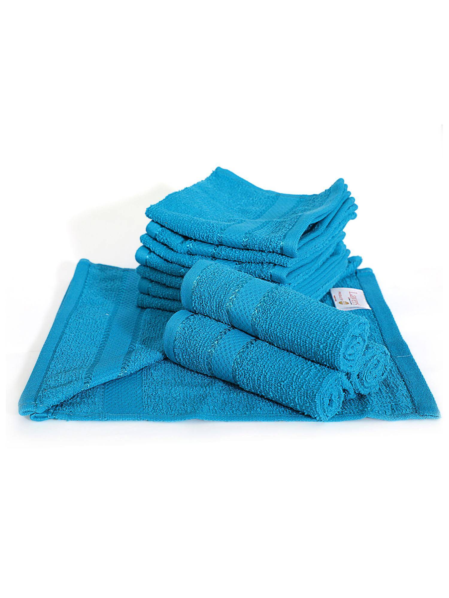 Layers Everfresh Cotton 380 GSM Blue Face Towels - Blue (Pack of 12)