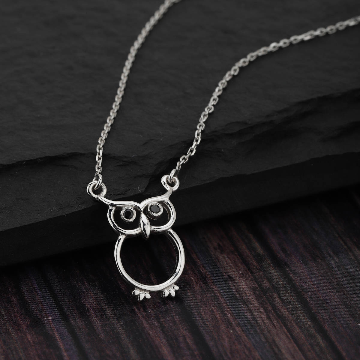 Carlton London Silver Toned Rhodium Plated Owl Shaped Necklace