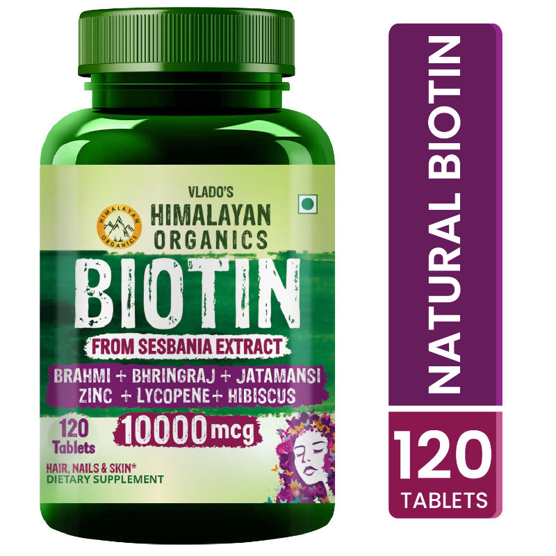 Vlado's Himalayan Organics Biotin 10, 000Mcg for Hair Growth, Glowing Skin and Strong Nails Tablets