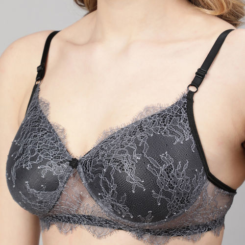Buy online Grey Solid Balconette Bra from lingerie for Women by Prettycat  for ₹439 at 37% off