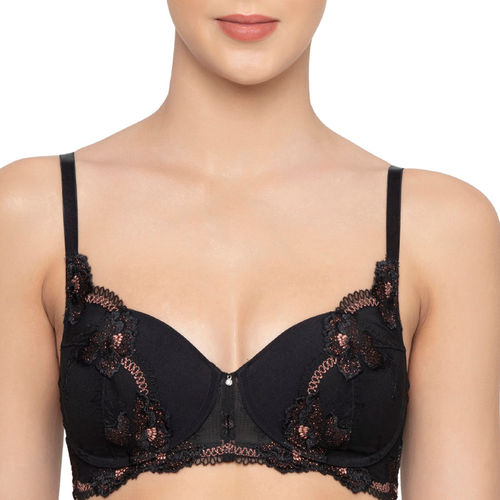 Buy Triumph Astra Luxury Lace Embroidery Padded Wireless Rose Lace Bra  Black Online