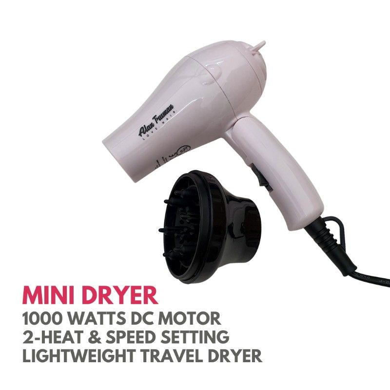 Alan Truman Mini Dryer - 1000 Watts DC Motor Hair Dryer - Pink Blush