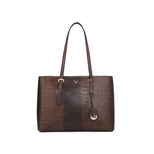 Buy Da Milano Women Textured Genuine Leather Brown Tote Bag Online
