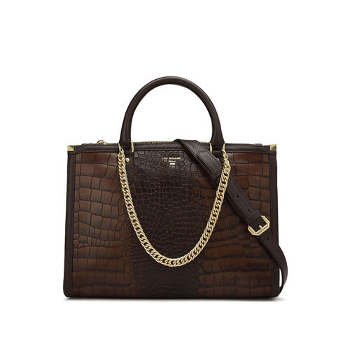 Buy Da Milano Women Textured Genuine Leather Brown Satchel Bag Online
