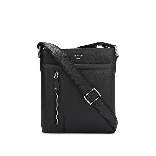 Buy Da Milano Men Solid Genuine Leather Black Sling Bag Online