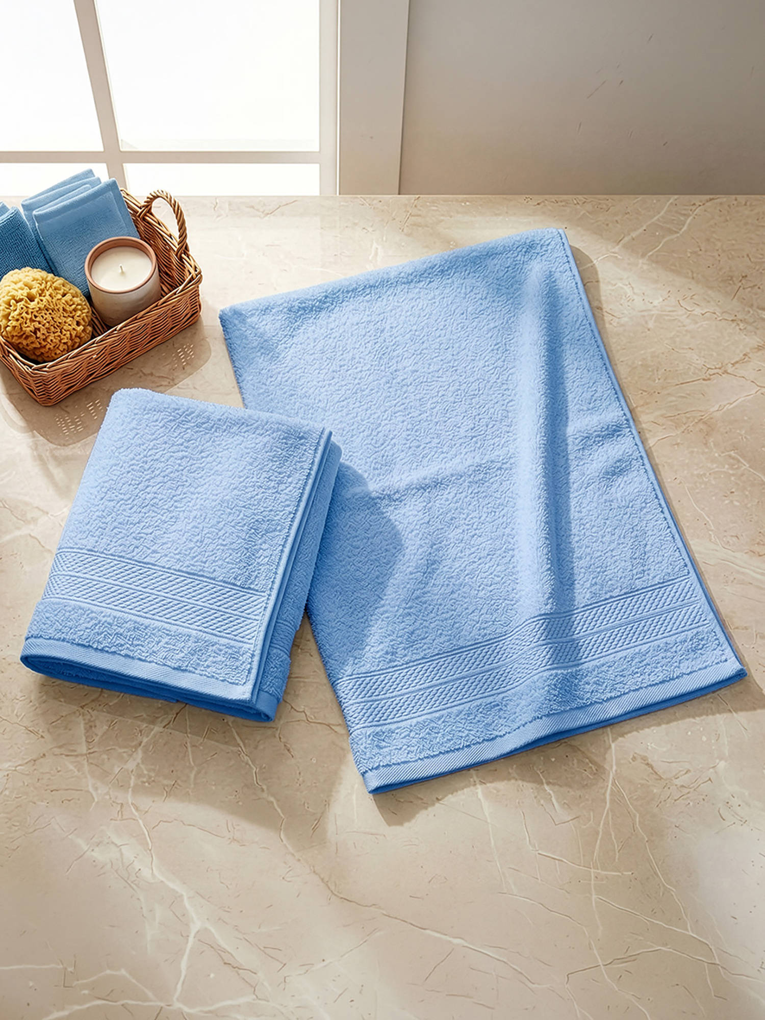 LANE LINEN Colorado Luxury Cotton Blue Hand Towels (Pack of 2)