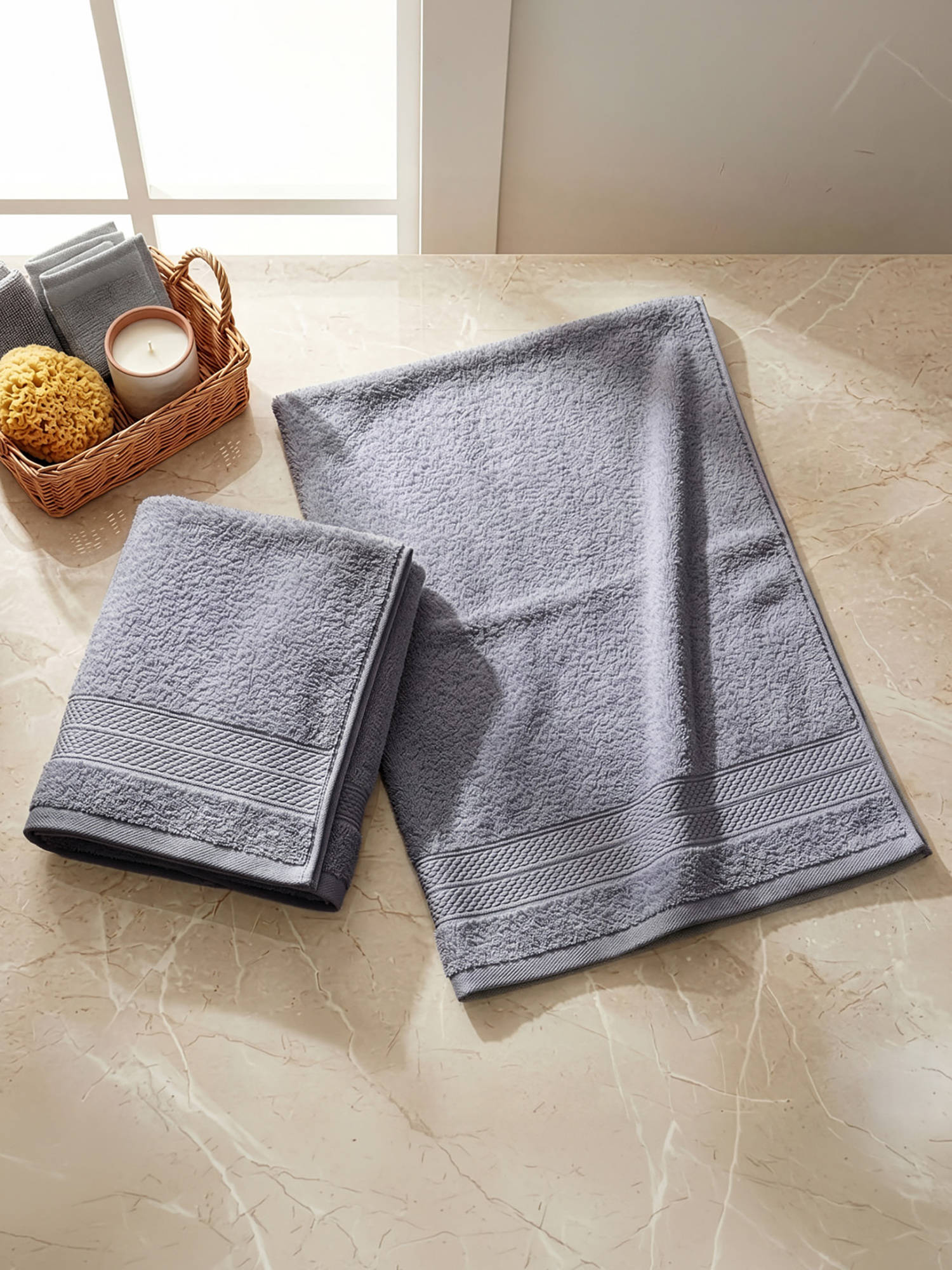 LANE LINEN Colorado Luxury Cotton Grey Hand Towels (Pack of 2)