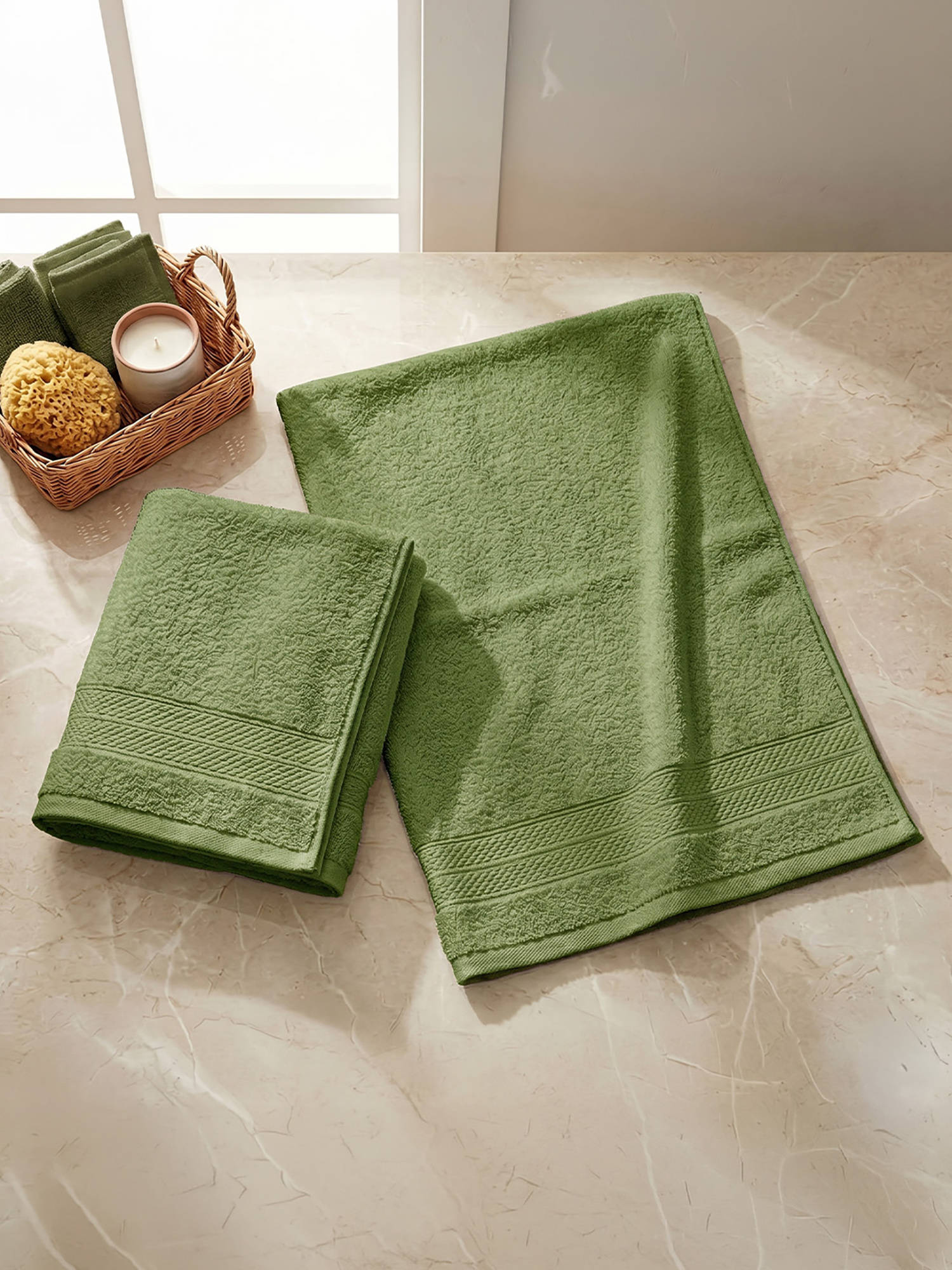 LANE LINEN Colorado Luxury Cotton Olive Hand Towels (Pack of 2)