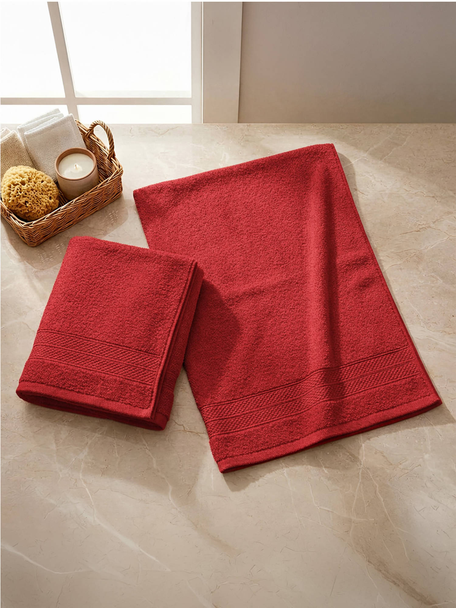 LANE LINEN Colorado Luxury Cotton Red Hand Towels (Pack of 2)