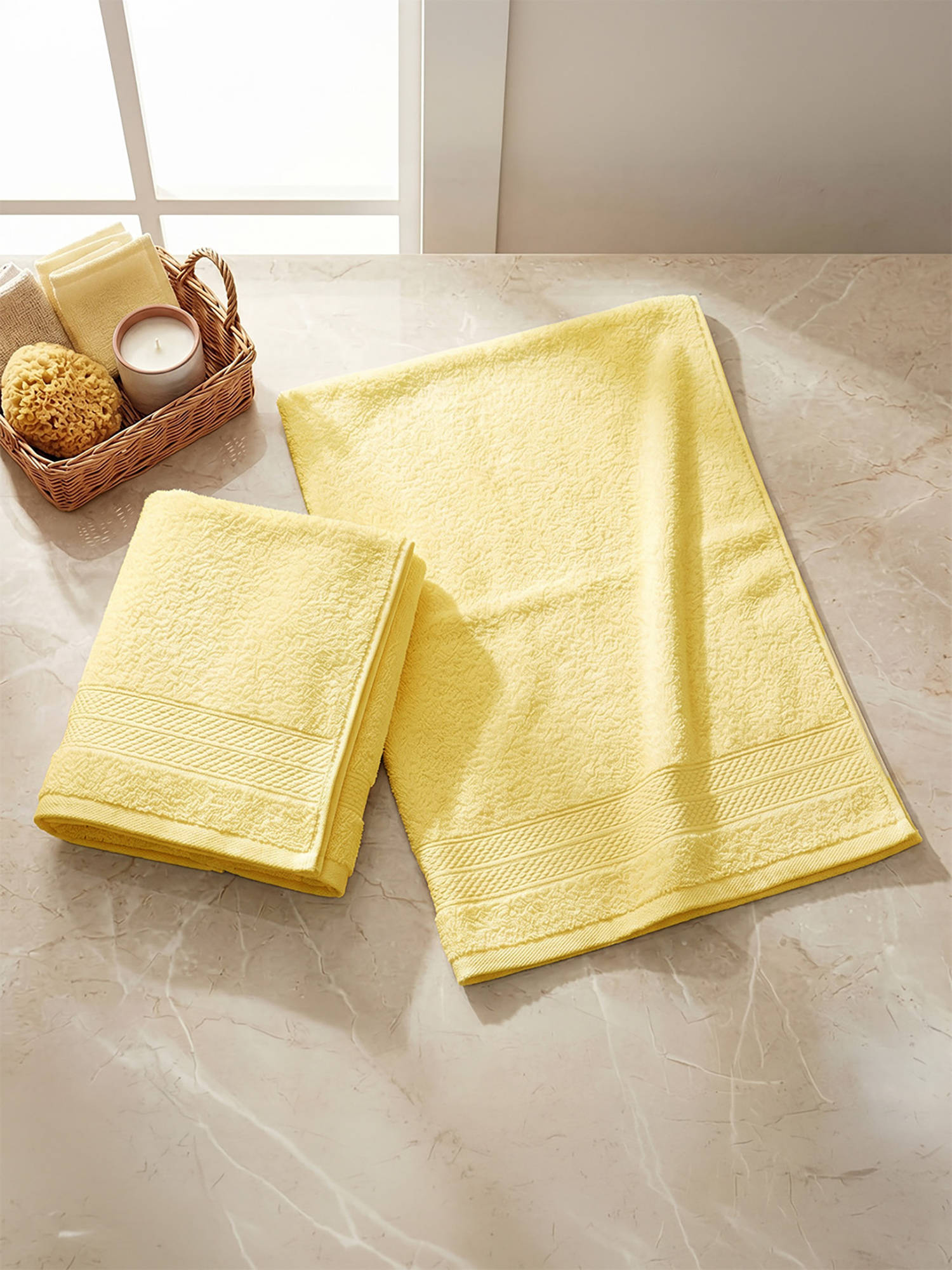 LANE LINEN Colorado Luxury Cotton Yellow Hand Towels (Pack of 2)