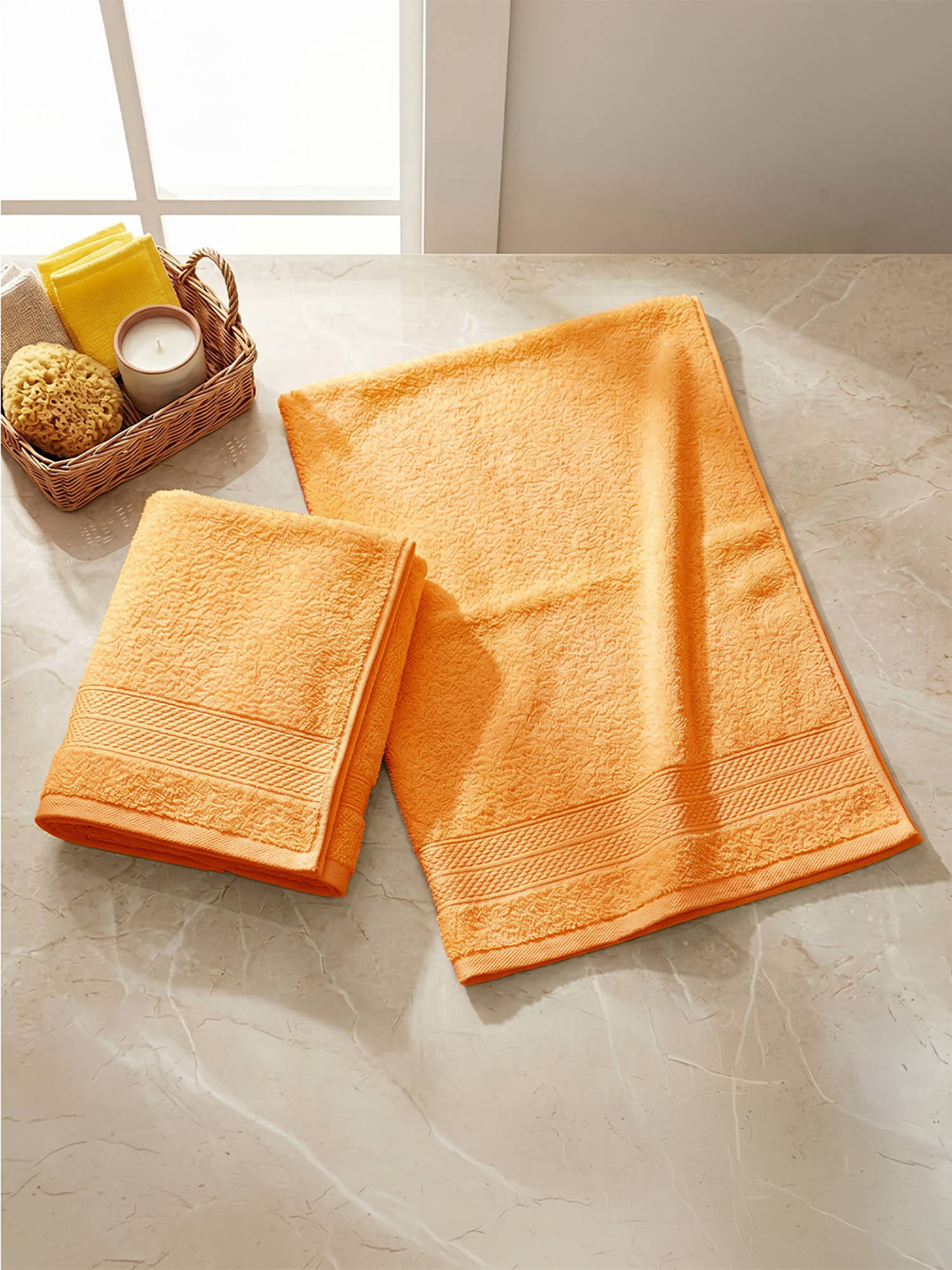 LANE LINEN Colorado Luxury Cotton Orange Hand Towels (Pack of 2)