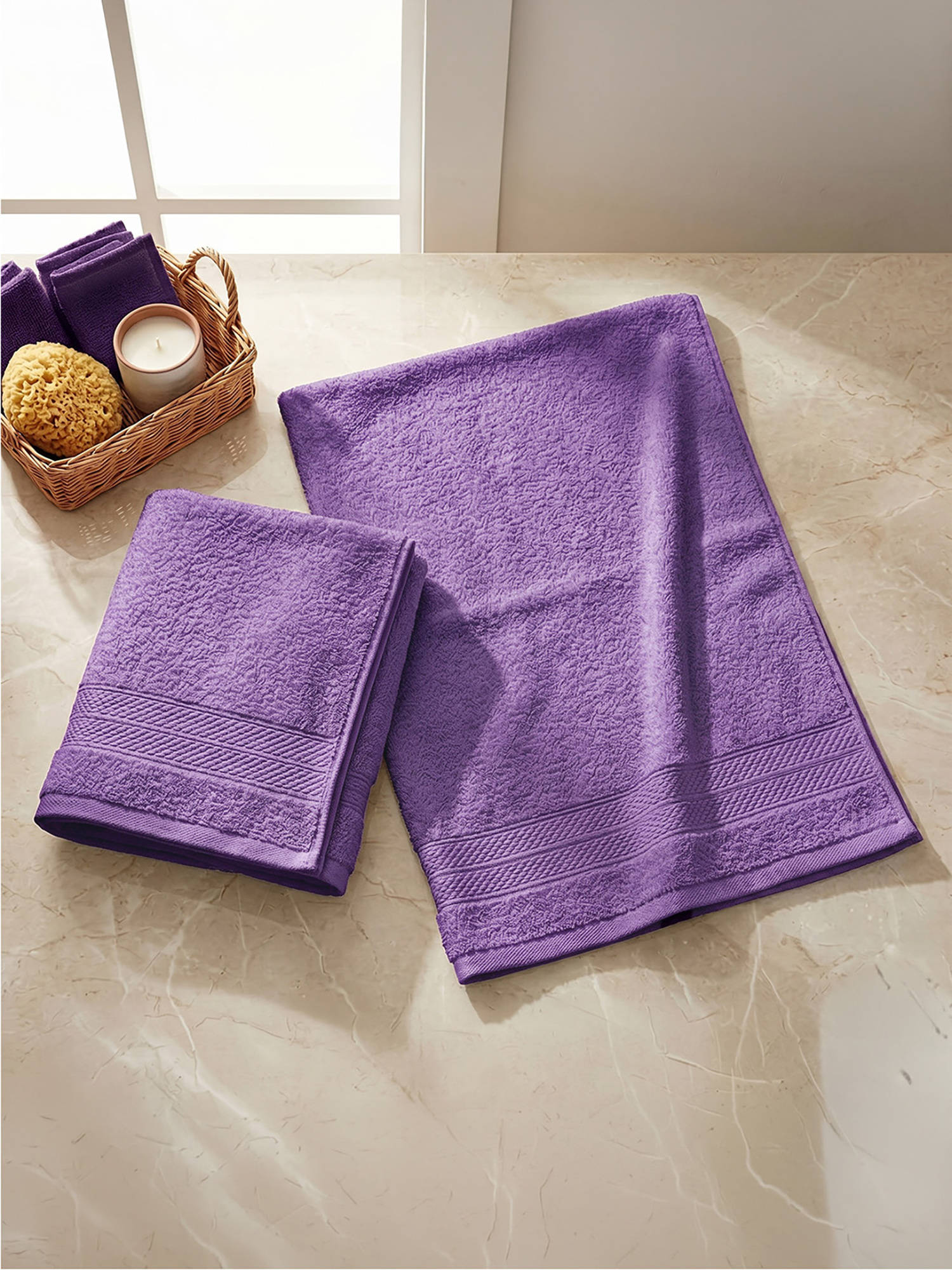 LANE LINEN Colorado Luxury Cotton Purple Hand Towels (Pack of 2)