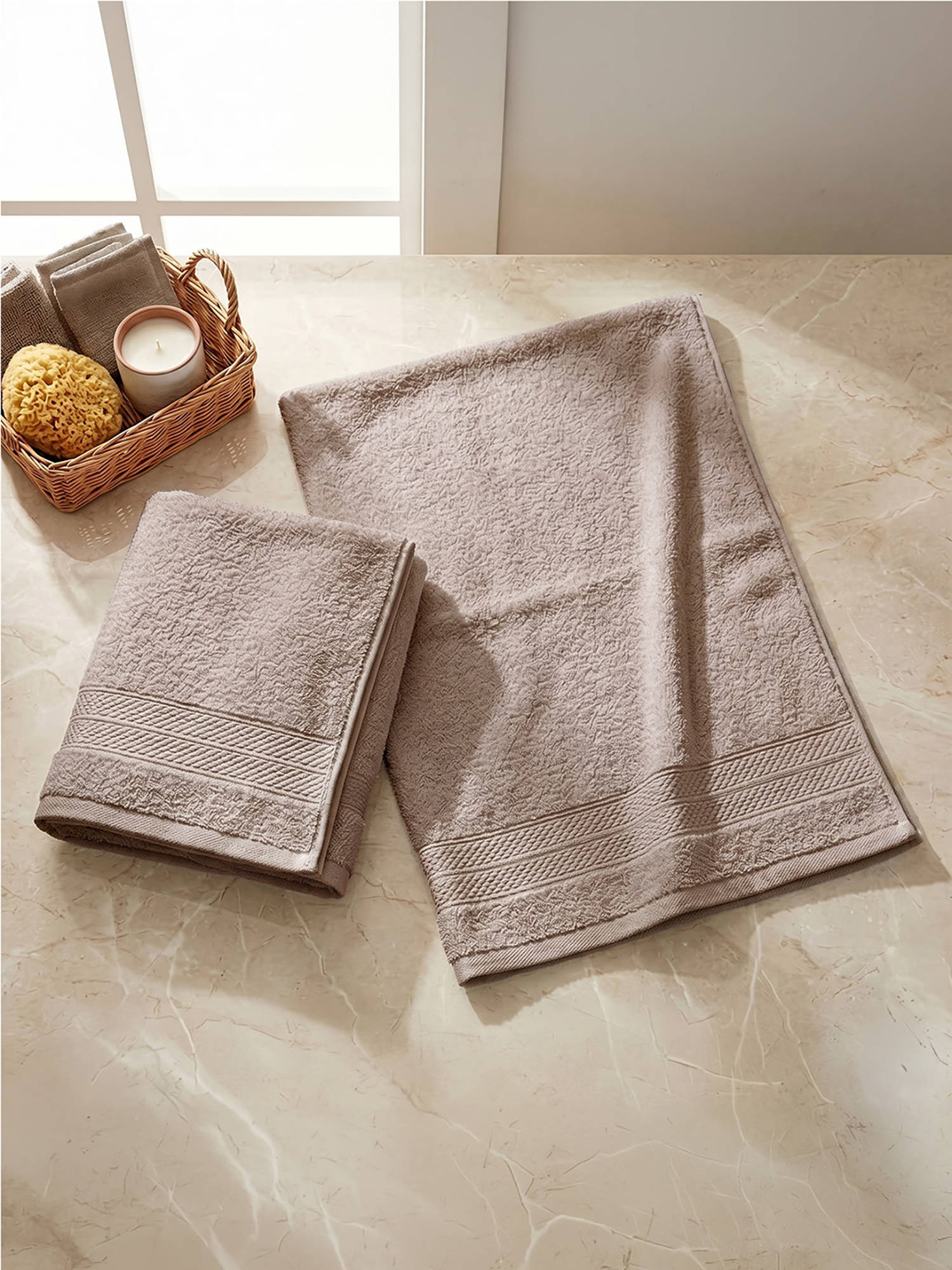 LANE LINEN Colorado Luxury Cotton Taupe Hand Towels (Pack of 2)