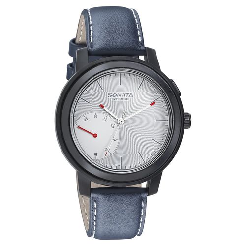 Sonata Stride Pro Hybrid Smartwatch With White Dial Blue Leather Strap