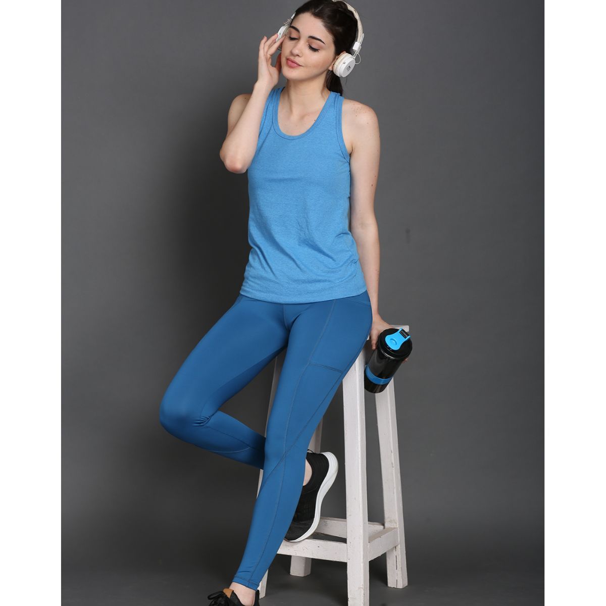 Snapklik.com : Essentials Women High Waist Workout Leggings Side Pockets  Yoga Tummy Control Running Print Pants1362-White Leopard Print-L