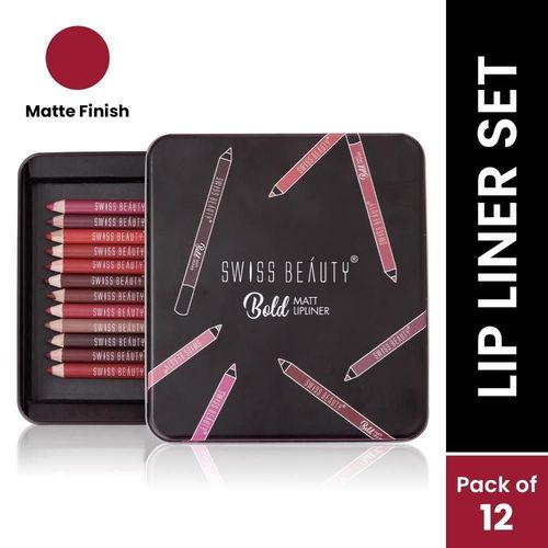 Swiss Beauty Bold Matt Lip Liner Pencil, Long-lasting , Matte Finish , Non-Drying - Pack of 12