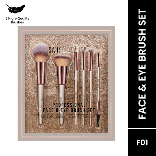 Swiss Beauty Professional Face & Eye Brush, Soft Synthetic Bristles , Flawless Application- Set of 6