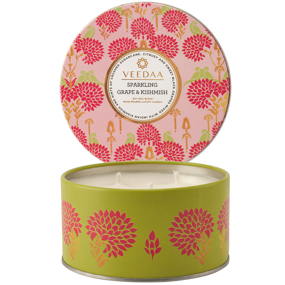 Veedaa Candles Sparkling Grape & Kishmish 3 Wick Tin Scented Candle