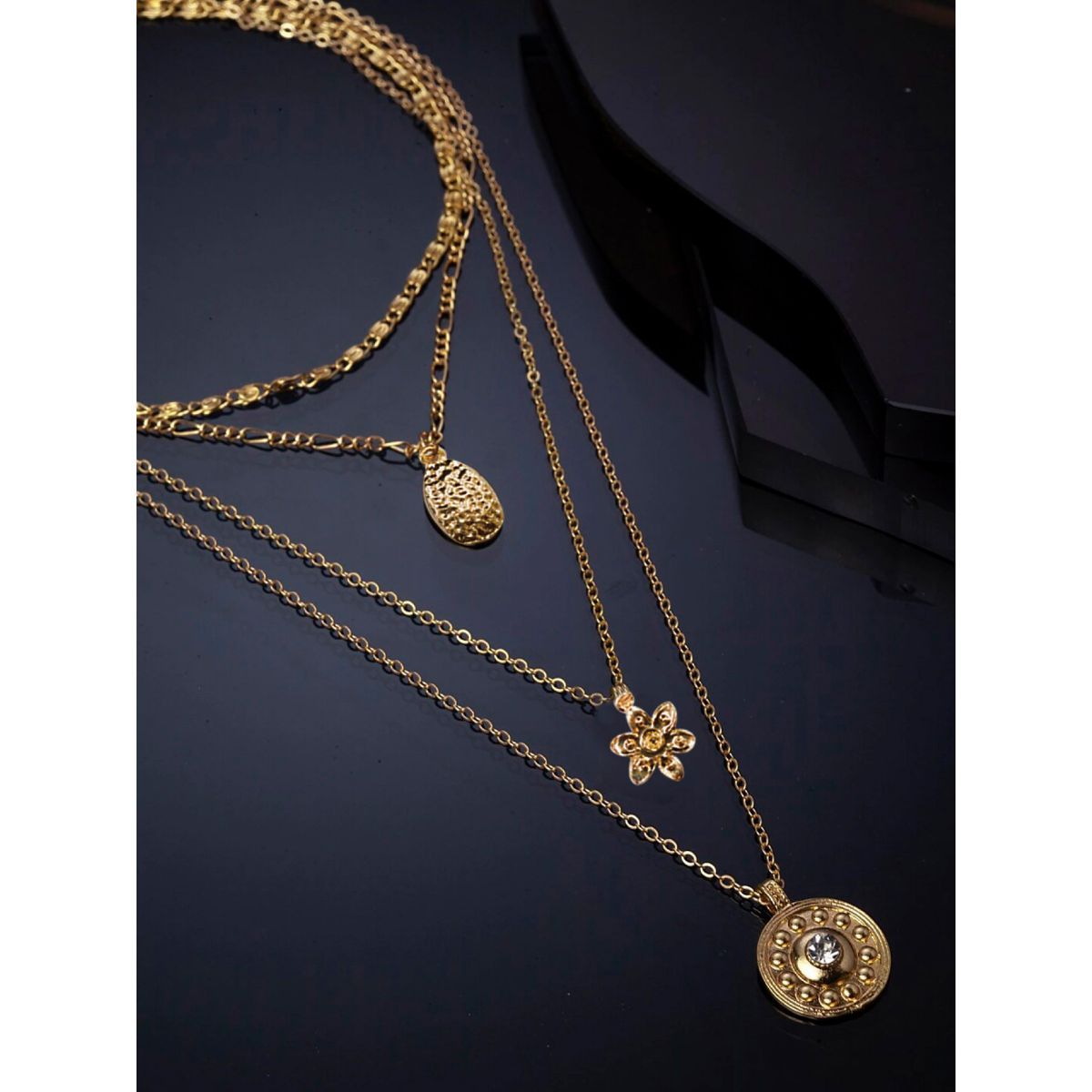 OOMPH Gold tone Multi Layer Multi Stranded Coin Medallion Link Chain ...