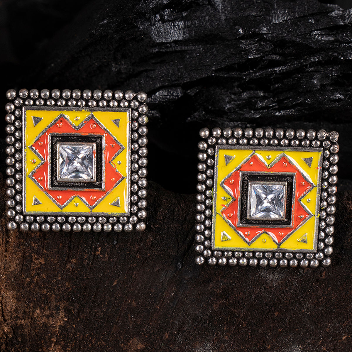 Yellow - Saanjh Bela Swan Oxidised Earrings