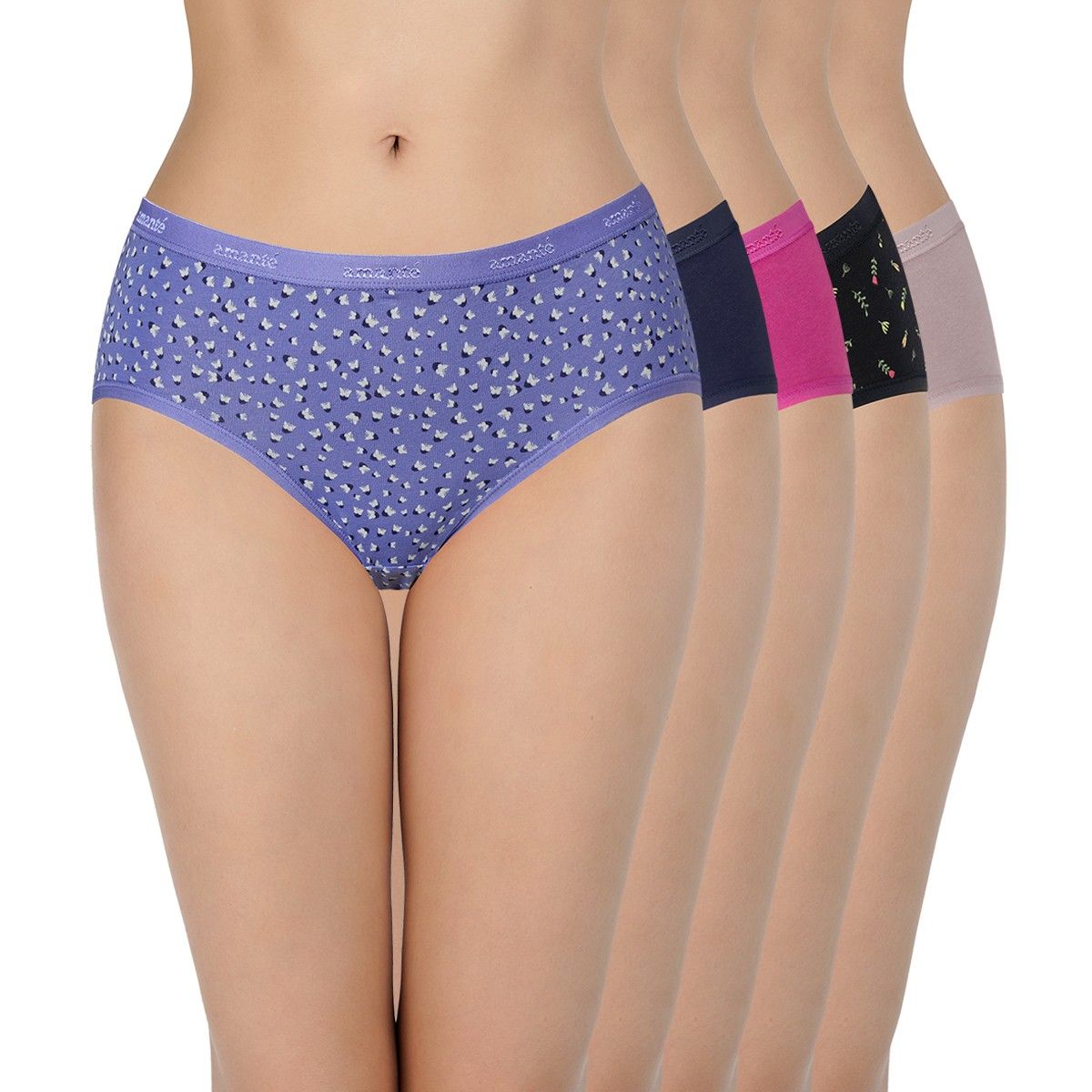 Amante Assorted Threefourth Coverage Low Rise Hipster Panty MultiColor (Set of 5) Buy