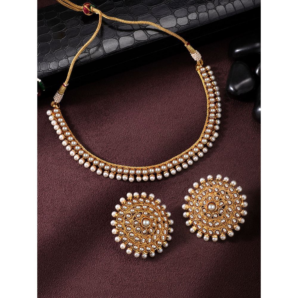 Peora Gold Plated Stylish Pearl Choker Necklace Jewellery Set (PF04N209W)