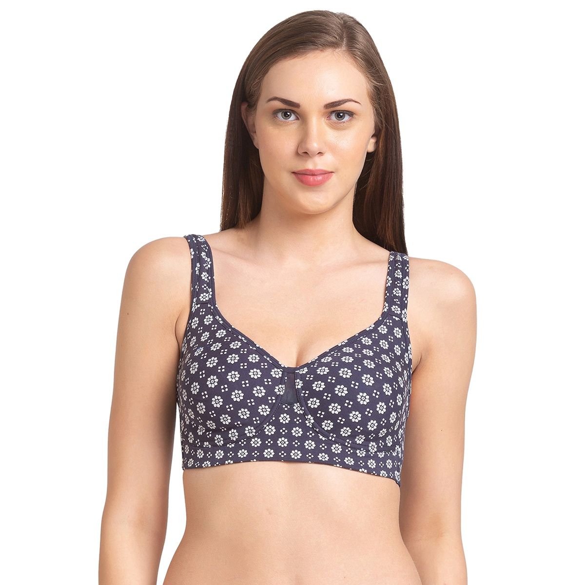 Buy Juliet Women's Non Padded Floral Print Tshirt Cotton Bra Navy Blue  SOCH-1 NB online