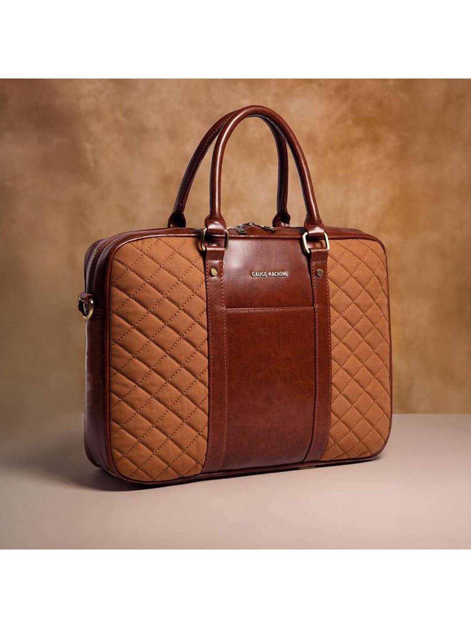 Gauge Machine Unisex Tan 16 Inch Laptop Messenger Bag with Detachable Strap