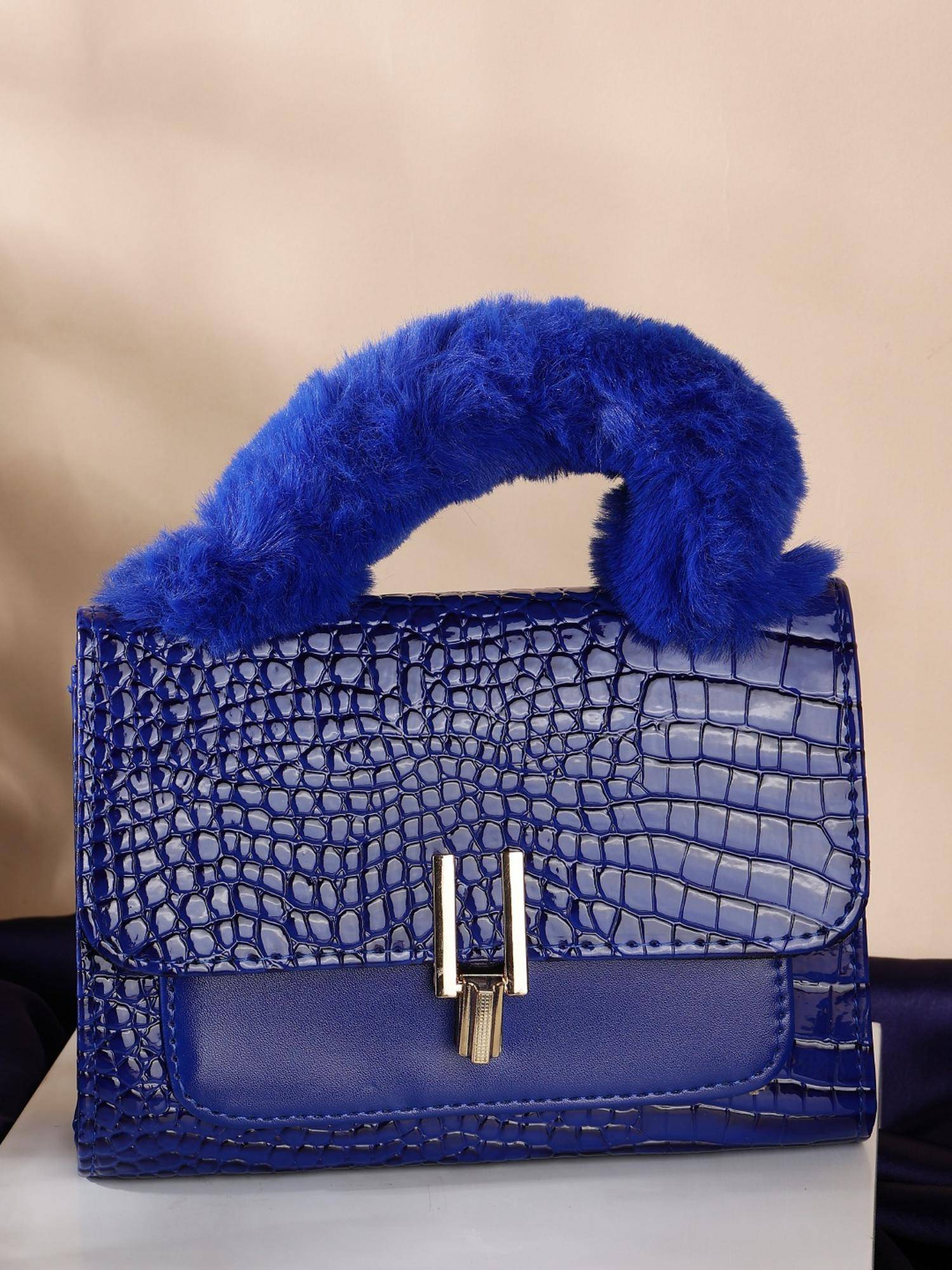 ZEVORA Women Textured Handbag With Detachable Strap - Blue