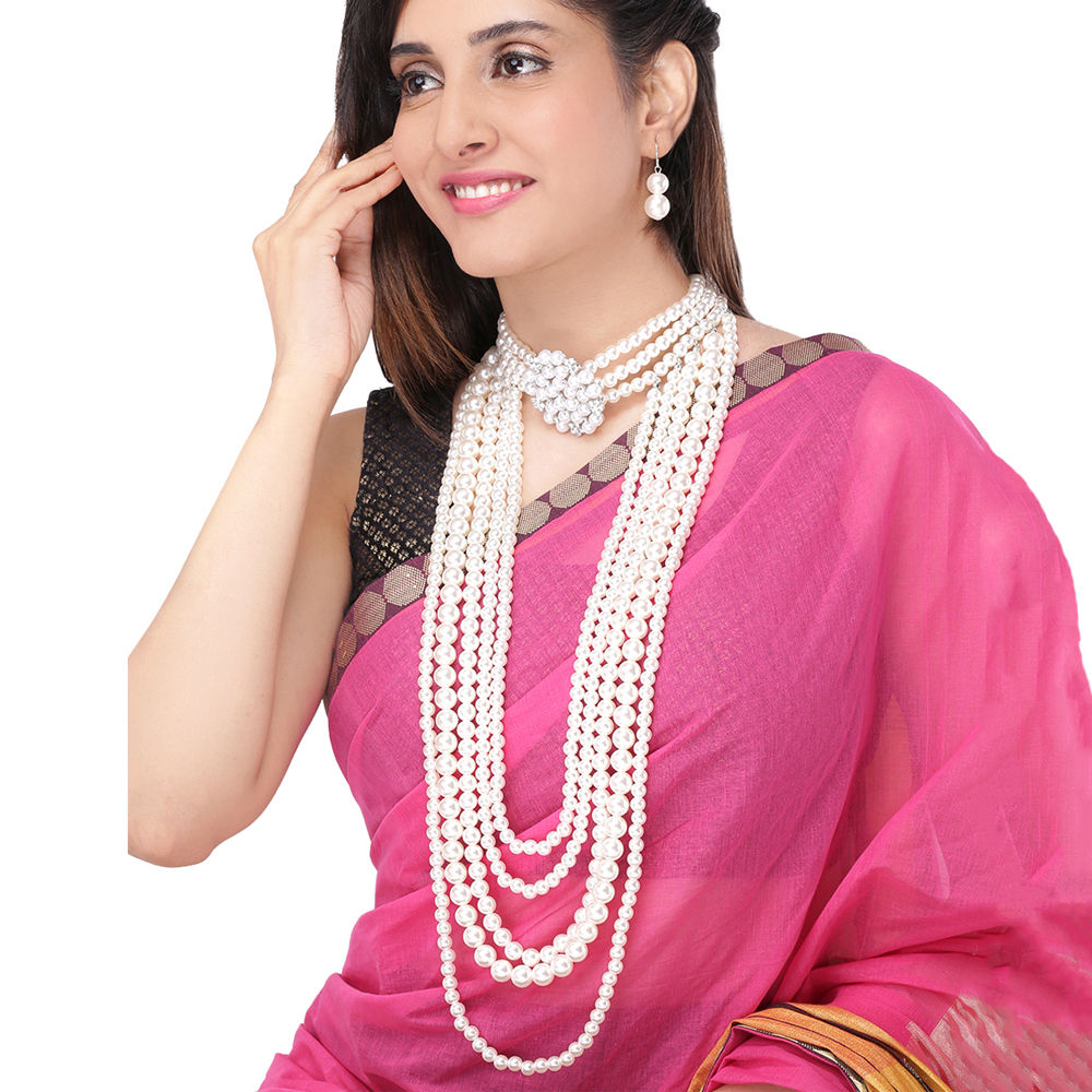 Buy Gold Plated Embellished Pearl Necklace Set by Just Shradha's Online at  Aza Fashions.