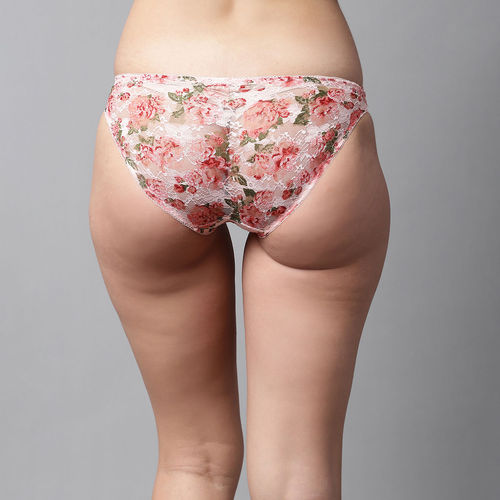Buy PrettyCat Women Peach Floral Print Lace Low Rise Sexy Bikini Panty  Online