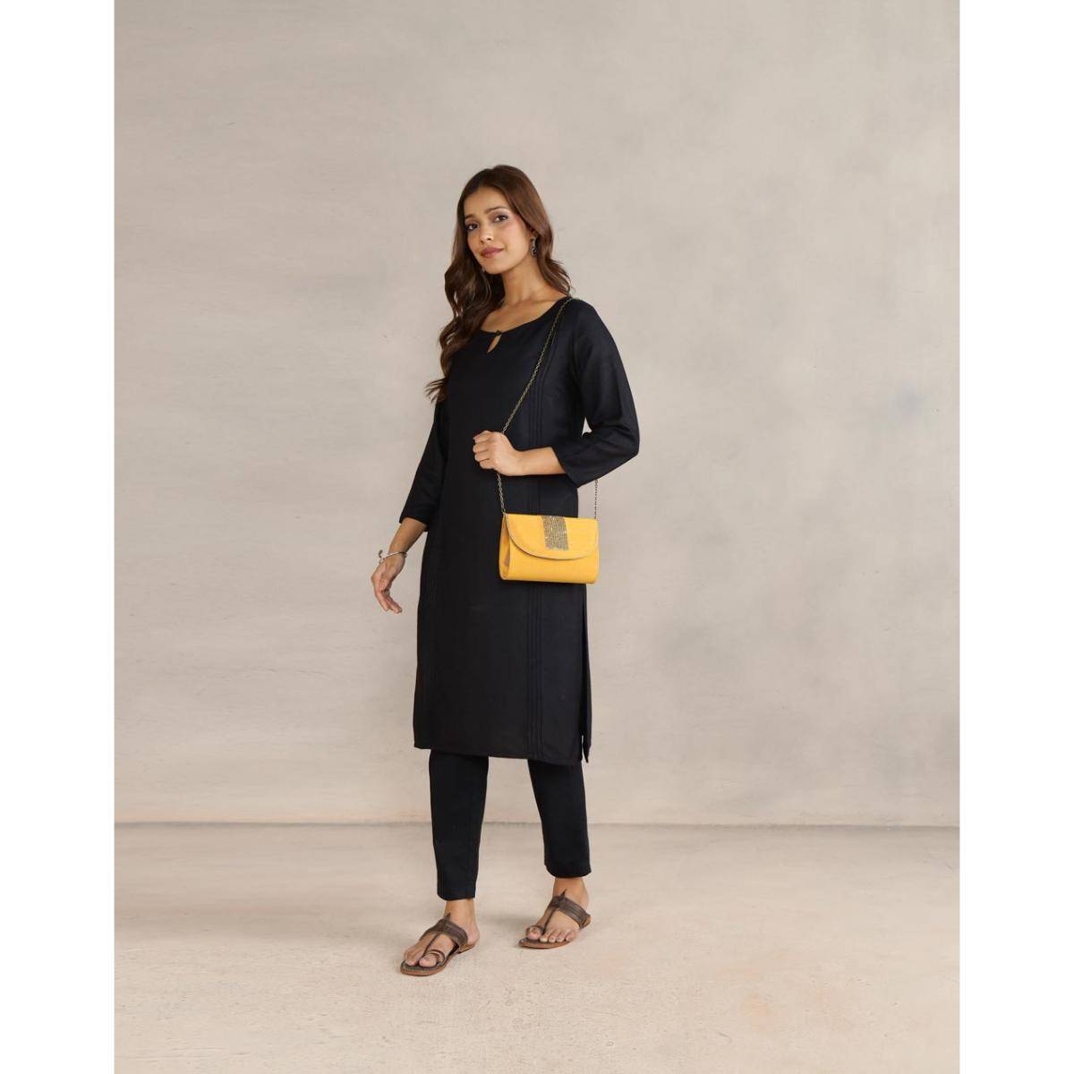 Fabindia Yellow Silk Blend Embellished Clutch (M)