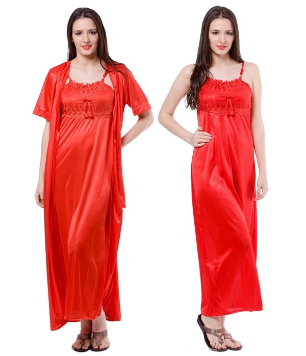 Red Night Wear 2 Pieces Ladies Silk Nightgown at Rs 320/set in Mumbai