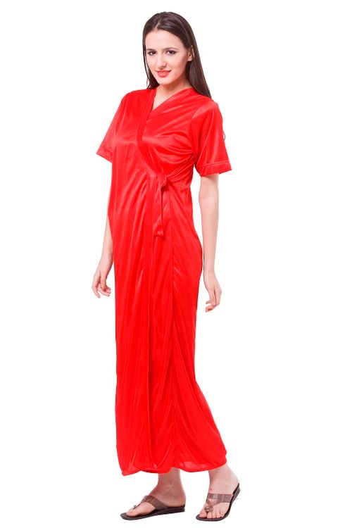 Buy Fasense Women Satin Nightwear 2 PCs Set Of Nighty & Wrap Gown - Red  Online