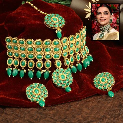 Peora 18K Gold Plated Padmavati Deepika Bridal Polki Pearl Choker Necklace  Jewellery Set (PF36N48G)