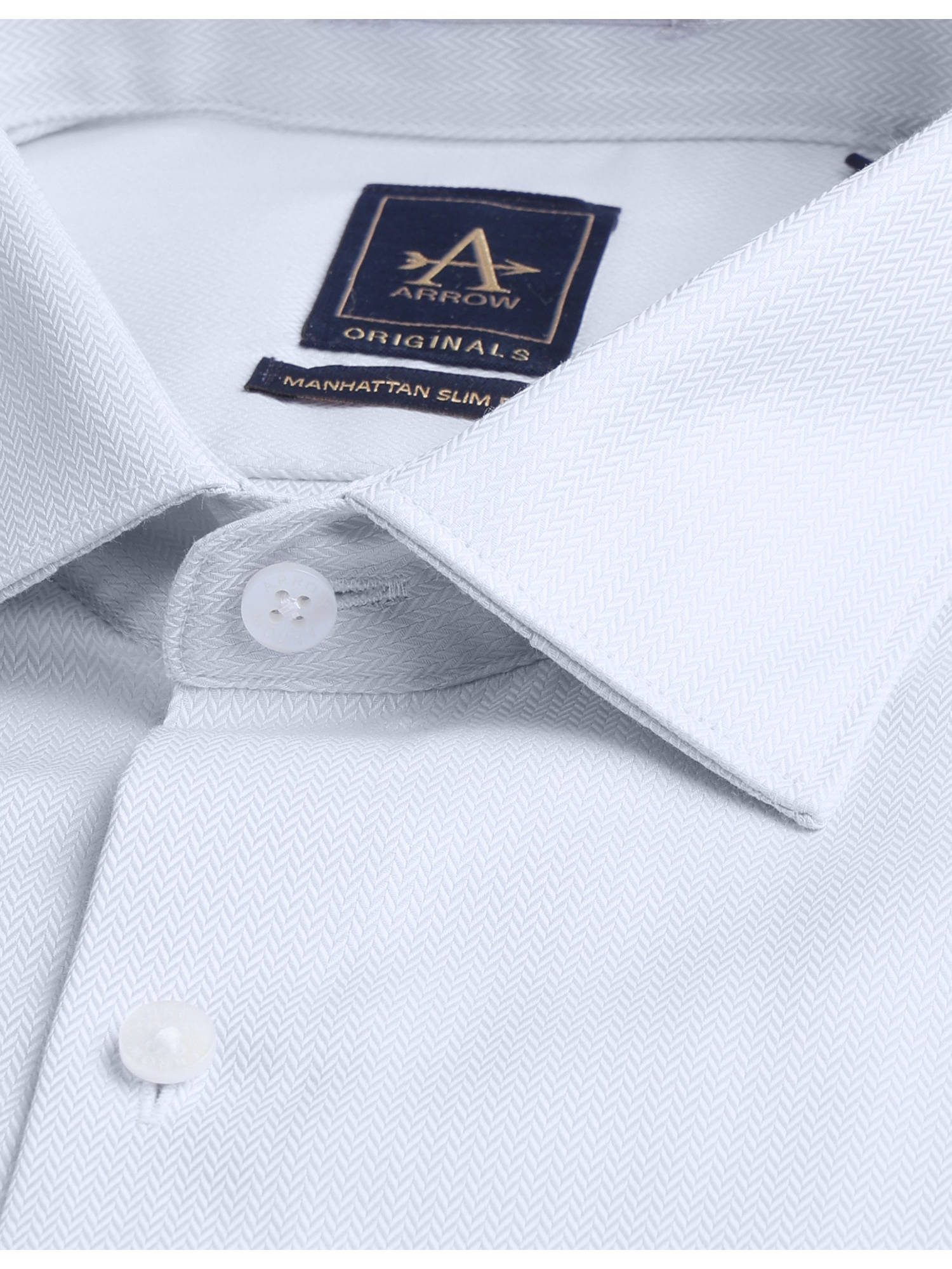 Buy Arrow Grey Cotton Full Sleeves Collar Neck Self Design Shirt