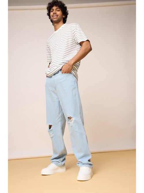 Freakins Distressed Straight Leg Jeans Mens FREAKINS Men's Light