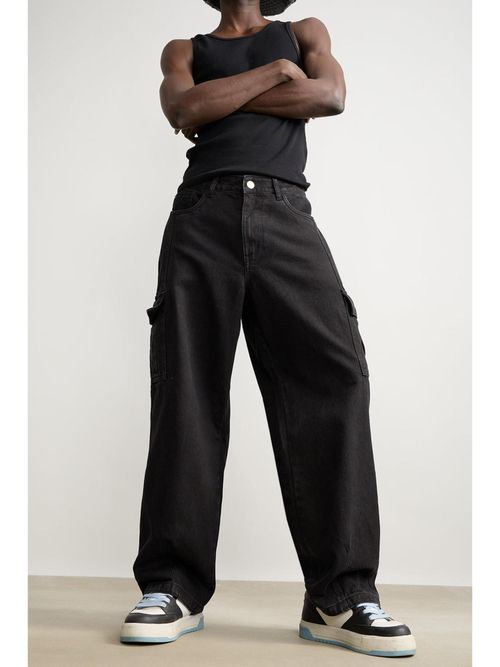 FREAKINS Straight Fit Men's Black Cargo Jeans