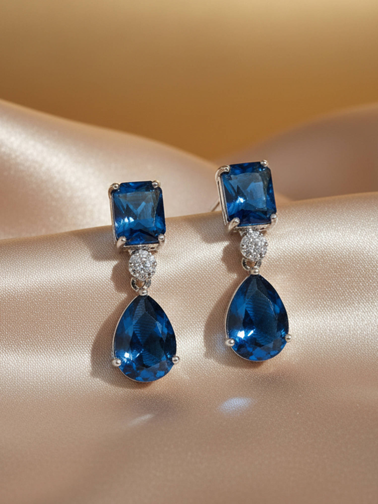I Jewels Silver Plated Blue Cubic Zirconia Studded Earrings Women