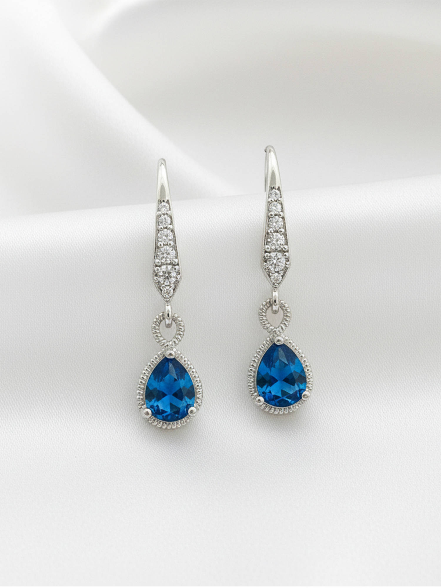 I Jewels Silver Plated Blue Cubic Zirconia Studded Earrings Women