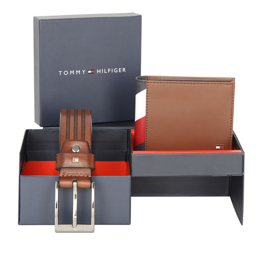 Tommy Hilfiger Cascais Belt and Wallet Casual Leather Gift Set Brown and  Tan