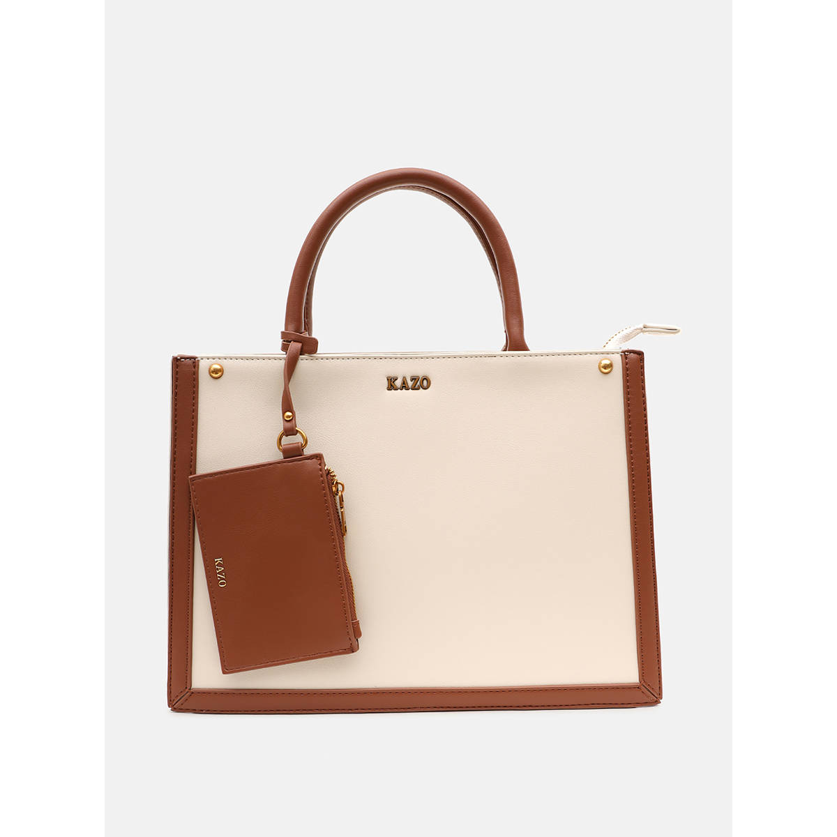 Kazo Beige Sypher Satchel Bag with Detachable Strap with Pouch (M) (Set of 2)