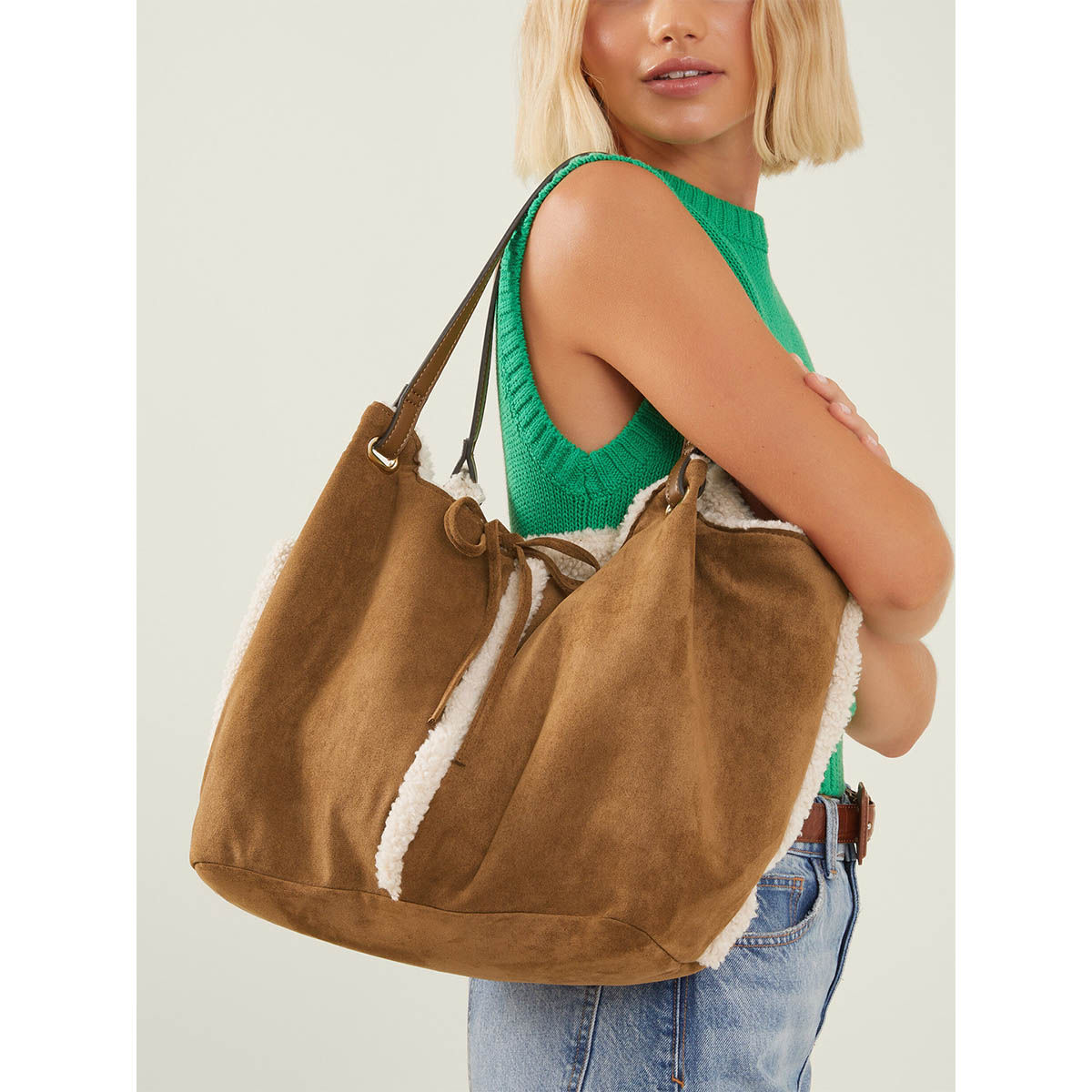 Buy Accessorize London Women'S Brown Shearling Reversible Shoulder