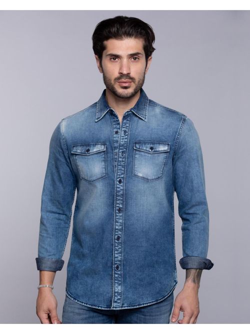 ROOKIES Winter Med Blue Full Sleeves Denim Shirt (Rjs2413)
