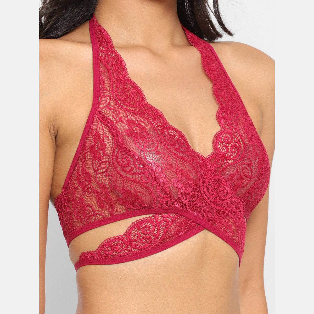 NGal Women's Sheer Lace Criss Cross Bra Underwear Lingerie Brief Panty