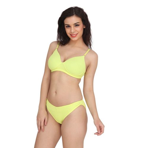 Curwish Beautiful Basics - Neon With Bikini Panty T-shirt Bra Set - Yellow  (36C/L)
