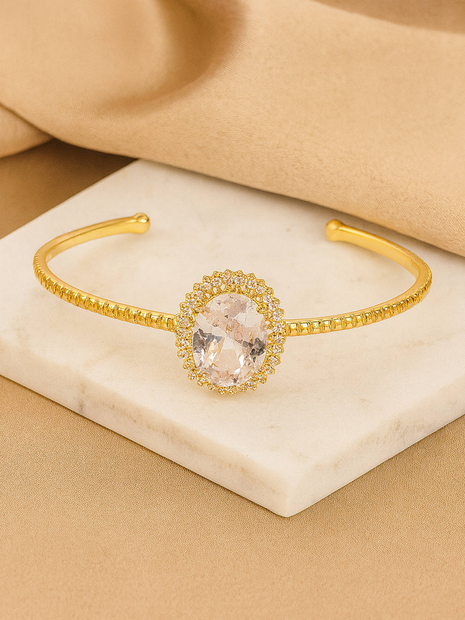 Estele Emerald White Oval AD Cuff Radiant Kada