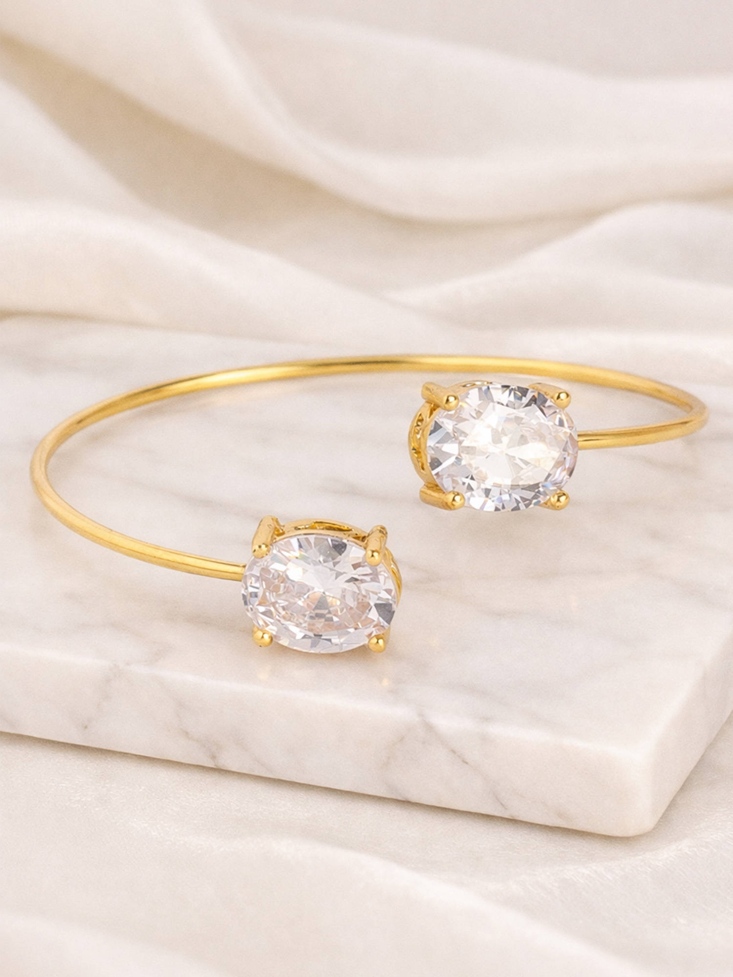 Estele Modern Oval White AD Cuff Kada in Gold Finish