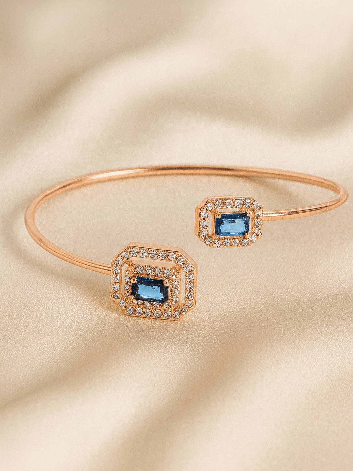 Estele Royal Blue AD Cuff Kada- Captivating Rose gold Jewellery